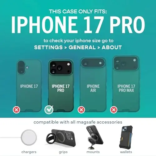 Smartish® iPhone 17 Pro MagSafe Case - Gripmunk Magnetic Slim Case [Lightweight + Protective] Thin Grip Cover with Microfiber Lining for Apple iPhone 17 Pro - So Jaded - 5