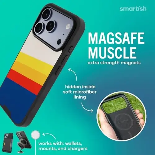 Smartish® iPhone 17 Pro MagSafe Case - Gripmunk Magnetic Slim Case [Lightweight + Protective] Thin Grip Cover with Microfiber Lining for Apple iPhone 17 Pro - Striped Up - 3