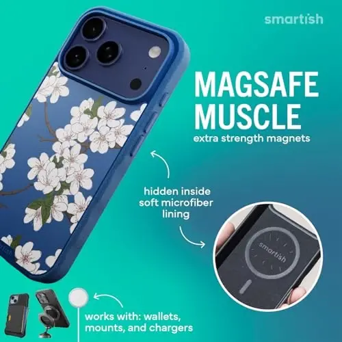Smartish® iPhone 17 Pro MagSafe Case - Gripmunk Magnetic Slim Case [Lightweight + Protective] Thin Grip Cover with Microfiber Lining for Apple iPhone 17 Pro - Very Cherry Blossom - 3