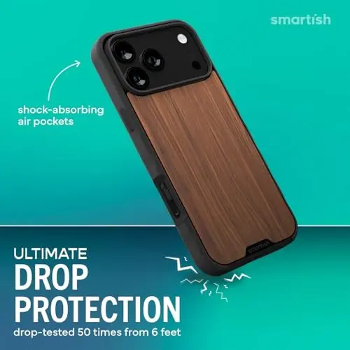 Smartish® iPhone 17 Pro MagSafe Case - Gripmunk Magnetic Slim Case [Lightweight + Protective] Thin Grip Cover with Microfiber Lining for Apple iPhone 17 Pro - Walnut Woods 