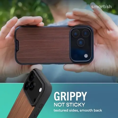 Smartish® iPhone 17 Pro MagSafe Case - Gripmunk Magnetic Slim Case [Lightweight + Protective] Thin Grip Cover with Microfiber Lining for Apple iPhone 17 Pro - Walnut Woods - 3