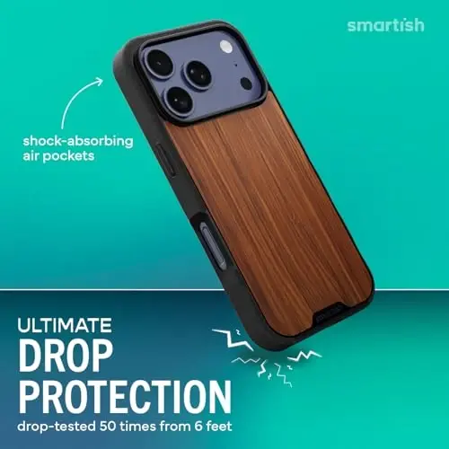 Smartish® iPhone 17 Pro MagSafe Case - Gripmunk Magnetic Slim Case [Lightweight + Protective] Thin Grip Cover with Microfiber Lining for Apple iPhone 17 Pro - Walnut Woods - 2