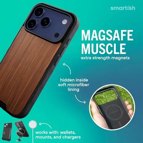 Smartish® iPhone 17 Pro MagSafe Case - Gripmunk Magnetic Slim Case [Lightweight + Protective] Thin Grip Cover with Microfiber Lining for Apple iPhone 17 Pro - Walnut Woods - 3