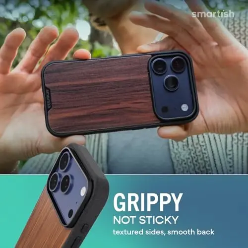 Smartish® iPhone 17 Pro MagSafe Case - Gripmunk Magnetic Slim Case [Lightweight + Protective] Thin Grip Cover with Microfiber Lining for Apple iPhone 17 Pro - Walnut Woods - 4