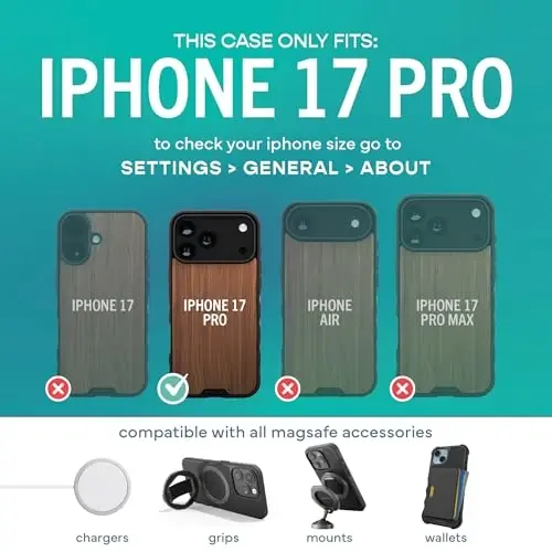 Smartish® iPhone 17 Pro MagSafe Case - Gripmunk Magnetic Slim Case [Lightweight + Protective] Thin Grip Cover with Microfiber Lining for Apple iPhone 17 Pro - Walnut Woods - 5