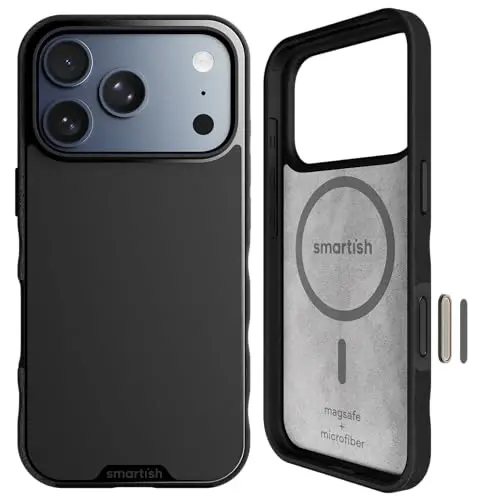 Smartish® iPhone 17 Pro MagSafe Case - Gripmunk w/Camera Control Protection, Magnetic Slim Case [Lightweight + Protective] Thin Grip w/Microfiber Lining for iPhone 17 Pro - Black Tie Affair 