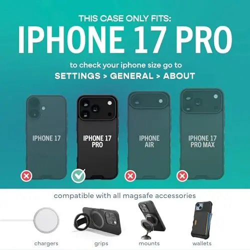 Smartish® iPhone 17 Pro MagSafe Case - Gripmunk w/Camera Control Protection, Magnetic Slim Case [Lightweight + Protective] Thin Grip w/Microfiber Lining for iPhone 17 Pro - Black Tie Affair - 5