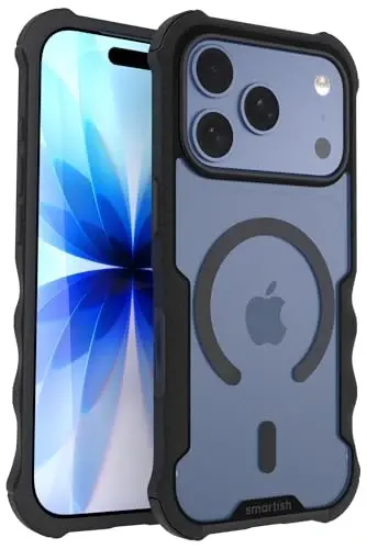 Smartish® iPhone 17 Pro MagSafe Case - Gripzilla Protective Magnetic Case for Men [Rugged + Tough] Military Grade Heavy Duty Grip Armor - Drop Tested for Apple iPhone 17 Pro - Clearly Black - SMARTISH
