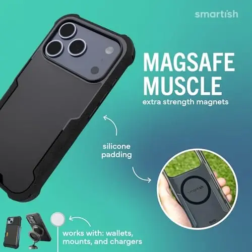 Smartish® iPhone 17 Pro MagSafe Case - Gripzilla Protective Magnetic Case for Men [Rugged + Tough] Military Grade Heavy Duty Grip Armor - Drop Tested for iPhone 17 Pro - Black Tie Affair - 3