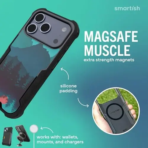 Smartish® iPhone 17 Pro MagSafe Case - Gripzilla Protective Magnetic Case for Men [Rugged + Tough] Military Grade Heavy Duty Grip Armor - Drop Tested for iPhone 17 Pro - Moving Mountains - 3