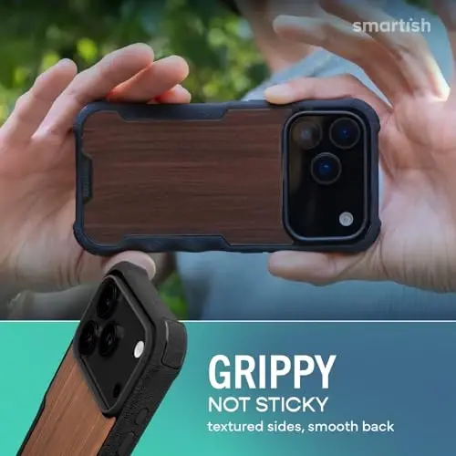 Smartish® iPhone 17 Pro MagSafe Case - Gripzilla Protective Magnetic Case for Men [Rugged + Tough] Military Grade Heavy Duty Grip Armor - Drop Tested for iPhone 17 Pro - Walnut Woods - 3