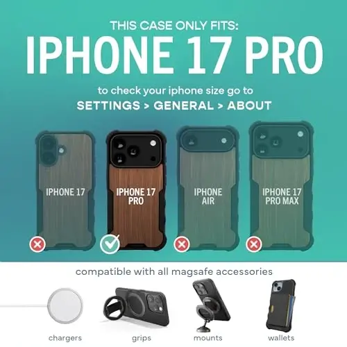 Smartish® iPhone 17 Pro MagSafe Case - Gripzilla Protective Magnetic Case for Men [Rugged + Tough] Military Grade Heavy Duty Grip Armor - Drop Tested for iPhone 17 Pro - Walnut Woods - 4