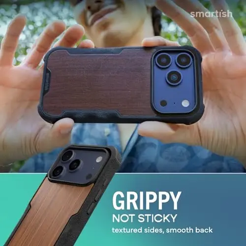 Smartish® iPhone 17 Pro MagSafe Case - Gripzilla Protective Magnetic Case for Men [Rugged + Tough] Military Grade Heavy Duty Grip Armor - Drop Tested for iPhone 17 Pro - Walnut Woods - 4