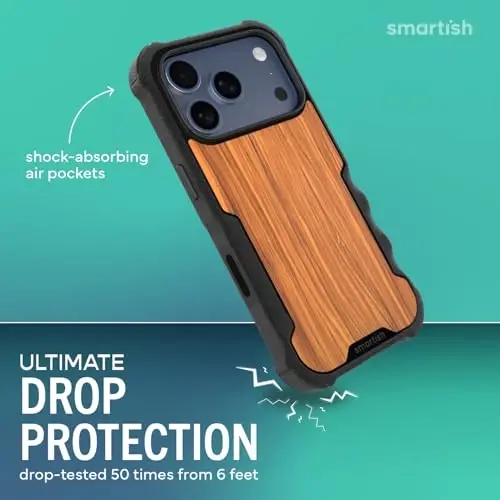 Smartish® iPhone 17 Pro MagSafe Case - Gripzilla Protective Magnetic Case for Men [Rugged + Tough] Military Grade Heavy Duty Grip Armor - Drop Tested for iPhone 17 Pro - Walnut Woods - 2