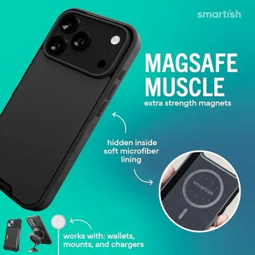 Smartish® iPhone 17 Pro MagSafe Case + MagSafe Wallet - Magnetic Slim Case - Thin Grip Cover with Detachable Wallet - Magnetic Card Holder for Apple iPhone 17 Pro - Black Tie Affair - 3