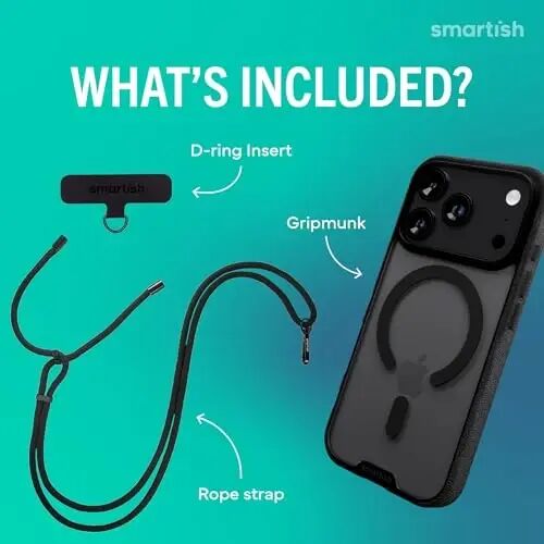 Smartish® iPhone 17 Pro MagSafe Clear Case + Crossbody Lanyard Strap - Magnetic Slim Case - Anti-Yellow Thin Grip Cover + Detachable Shoulder Neck Strap for Apple iPhone 17 Pro - Clearly Clear - 2