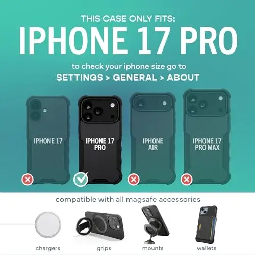 Smartish® iPhone 17 Pro MagSafe G‘ilof + Ekran Himoyachisi - Magnit Himoya G‘ilof - Og‘ir Yuk Turlaridagi Bronetexnik Qopqoq + Apple iPhone 17 Pro uchun 2 ta Temperlangan Shisha Ekran Himoyachilari - Black Tie Affair - 5