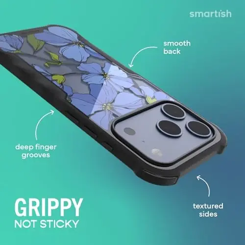 Smartish® iPhone 17 Pro MagSafe G‘ilofi - Erkaklar uchun Gripzilla Himoya Magnit G‘ilofi [Mustahkam + Bardoshli] Harbiy darajadagi og‘ir vaznli tutqichli zirh - Apple iPhone 17 Pro uchun tushish sinovidan o‘tgan - Moviy gullar - 5