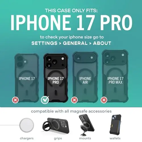 Smartish® iPhone 17 Pro MagSafe Gʻilofi - Erkaklar uchun Gripzilla himoya magnit gʻilofi [Mustahkam + Bardoshli] Harbiy darajadagi ogʻir yuk uchun tutqichli zirh - Apple iPhone 17 Pro uchun tushish sinovidan oʻtgan - Shaffof qora - 5