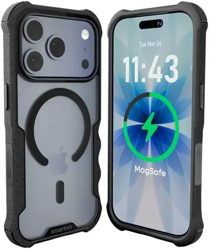 Smartish® iPhone 17 Pro MagSafe Gʻilofi - Erkaklar uchun Gripzilla himoya magnit gʻilofi [Mustahkam + Bardoshli] Harbiy darajadagi ogʻir yuk uchun tutqichli zirh - Apple iPhone 17 Pro uchun tushish sinovidan oʻtgan - Shaffof qora 
