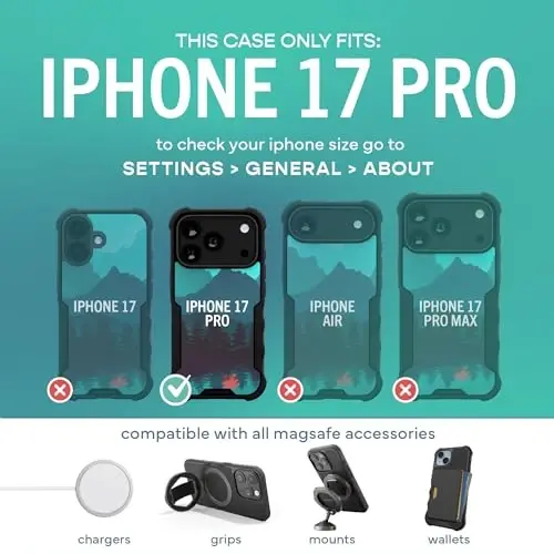 Smartish® iPhone 17 Pro MagSafe Case - Gripzilla Protective Magnetic Case for Men [Rugged + Tough] Military Grade Heavy Duty Grip Armor - Drop Tested for iPhone 17 Pro - Moving Mountains - 4