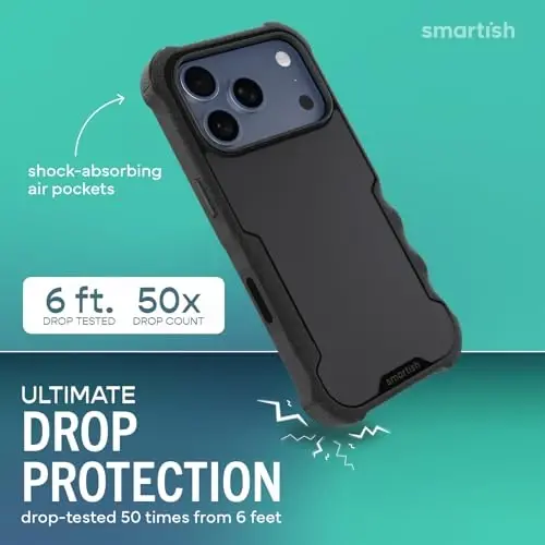Smartish® iPhone 17 Pro MagSafe g‘ilofi - Erkaklar uchun Gripzilla himoyalovchi magnit g‘ilofi [Mustahkam + Bardoshli] Harbiy darajadagi og‘ir yukga mo‘ljallangan tutqichli zirh - iPhone 17 Pro uchun tushish sinovidan o‘tgan - Black Tie Affair - 2