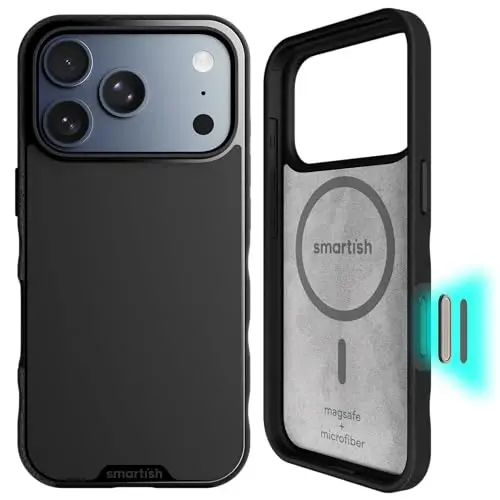 Smartish® iPhone 17 Pro MagSafe Gʻilofi - Gripmunk, Kamera Nazorati Himoyasi bilan, Magnitli Yupqa Gʻilof [Yengil + Himoyalovchi] iPhone 17 Pro uchun Mikrofiber Astarlik Yupqa Tutqich - Black Tie Affair 