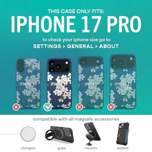 Smartish® iPhone 17 Pro MagSafe g‘ilofi - Gripmunk magnitli yupqa g‘ilof [Yengil + Himoyalovchi] Apple iPhone 17 Pro uchun mikrotolali astarli yupqa tutqichli g‘ilof - Very Cherry Blossom - 5