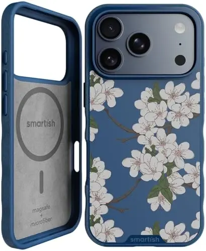 Smartish® iPhone 17 Pro MagSafe g‘ilofi - Gripmunk magnitli yupqa g‘ilof [Yengil + Himoyalovchi] Apple iPhone 17 Pro uchun mikrotolali astarli yupqa tutqichli g‘ilof - Very Cherry Blossom 