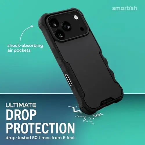 Smartish® iPhone 17 Pro MagSafe Case + Screen Protector - Magnetic Protective Case - Heavy Duty Armor Cover + 2-Pack Tempered Glass Screen Protectors for Apple iPhone 17 Pro - Black Tie Affair - 2