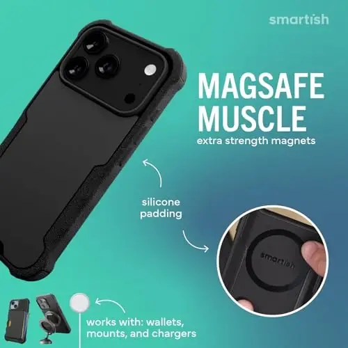 Smartish® iPhone 17 Pro MagSafe Case + Screen Protector - Magnetic Protective Case - Heavy Duty Armor Cover + 2-Pack Tempered Glass Screen Protectors for Apple iPhone 17 Pro - Black Tie Affair - 3