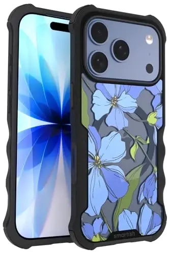 Smartish® iPhone 17 Pro MagSafe Kılıf - Erkekler için Gripzilla Koruyucu Manyetik Kılıf [Sağlam + Dayanıklı] Askeri Sınıf Ağır Hizmet Tipi Zırh - Apple iPhone 17 Pro için Düşmeye Karşı Test Edilmiş - Mavi Çiçekler 