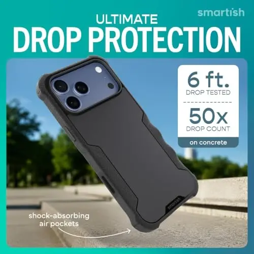 Smartish® iPhone 17 Pro MagSafe Case - Gripzilla Protective Magnetic Case for Men [Rugged + Tough] Military Grade Heavy Duty Grip Armor - Drop Tested for iPhone 17 Pro - Black Tie Affair - SMARTISH