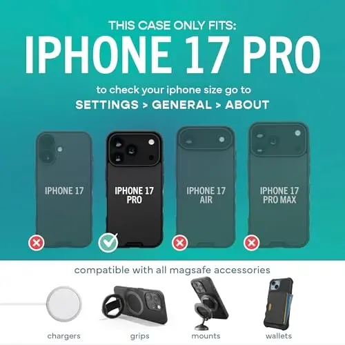 Smartish® iPhone 17 Pro MagSafe Kılıf - Gripmunk Manyetik İnce Kılıf [Hafif + Koruyucu] Apple iPhone 17 Pro için Mikrofiber Astarlı İnce Kavrama Kılıfı - Siyah Resmi Kıyafet - 4