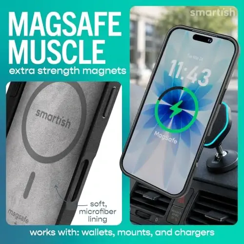 Smartish® iPhone 17 Pro MagSafe Case - Gripmunk Magnetic Slim Case [Lightweight + Protective] Thin Grip Cover with Microfiber Lining for Apple iPhone 17 Pro - Black Tie Affair - SMARTISH (1)
