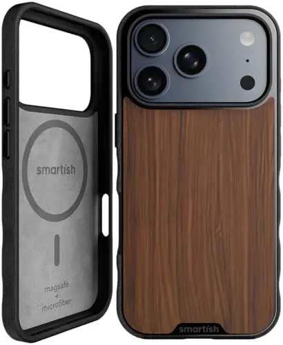 Smartish® iPhone 17 Pro MagSafe Kılıf - Gripmunk Manyetik İnce Kılıf [Hafif + Koruyucu] Apple iPhone 17 Pro için Mikrofiber Astarlı İnce Tutuş Kılıfı - Ceviz Ağacı 