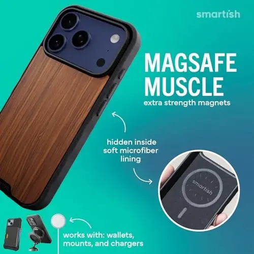 Smartish® iPhone 17 Pro MagSafe Kılıf - Gripmunk Manyetik İnce Kılıf [Hafif + Koruyucu] Apple iPhone 17 Pro için Mikrofiber Astarlı İnce Tutuş Kılıfı - Ceviz Ağacı - 3