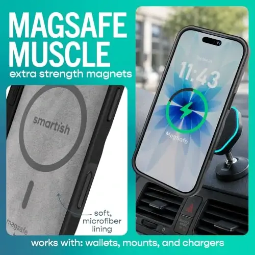 Smartish® iPhone 17 Pro MagSafe Case - Gripmunk w/Camera Control Protection, Magnetic Slim Case [Lightweight + Protective] Thin Grip w/Microfiber Lining for iPhone 17 Pro - Black Tie Affair - 3