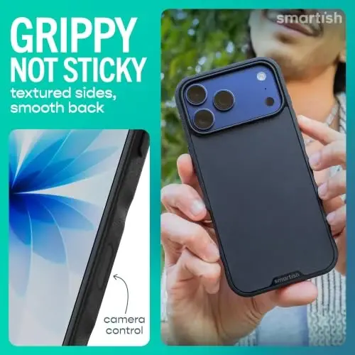 Smartish® iPhone 17 Pro MagSafe Case - Gripmunk w/Camera Control Protection, Magnetic Slim Case [Lightweight + Protective] Thin Grip w/Microfiber Lining for iPhone 17 Pro - Black Tie Affair - 4