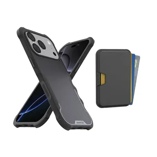 Smartish® iPhone 17 Pro MagSafe Case + MagSafe Wallet - Magnetic Protective Case - Heavy Duty Armor Cover For Men + Detachable Extra Strength Magnetic Wallet for Apple iPhone 17 Pro - Black Tie Affair - 1