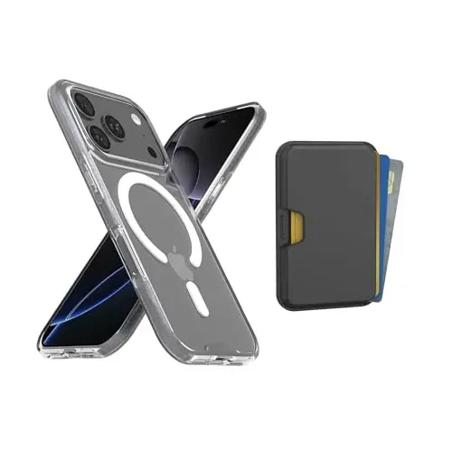 Smartish® iPhone 17 Pro MagSafe Shaffof G‘ilof + MagSafe Hamyon - Magnitli Yupqa G‘ilof - Sarg‘aymaydigan Yupqa Tutqichli Qopqoq - Yechiladigan Hamyon - Apple iPhone 17 Pro uchun Magnitli Karta Tutqich - Aniq Shaffof 