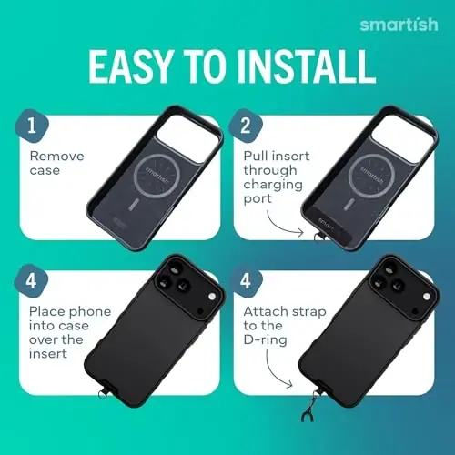 Smartish® iPhone 17 Pro Max MagSafe Case + Crossbody Lanyard Strap - Thin Grip Cover with Universal Detachable Shoulder Neck Strap for Apple iPhone 17 Pro Max - Black Tie Affair - 5