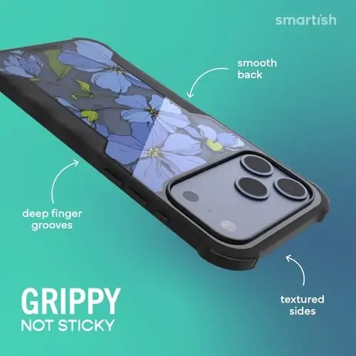 Smartish® iPhone 17 Pro Max MagSafe Case - Erkaklar uchun Gripzilla himoya magnit g‘ilofi [Mustahkam + Bardoshli] Harbiy darajadagi og‘ir vaznli tutqich zirhi - Apple iPhone 17 Pro Max uchun sinovdan o‘tgan - Blue Blossoms 