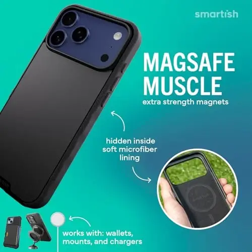 Smartish® iPhone 17 Pro Max MagSafe Case - Gripmunk Magnetic Slim Case [Lightweight + Protective] Thin Grip Cover with Microfiber Lining for Apple iPhone 17 Pro Max - Black Tie Affair - 3