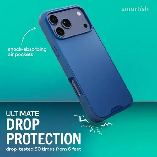 Smartish® iPhone 17 Pro Max MagSafe Case - Gripmunk Magnetic Slim Case [Lightweight + Protective] Thin Grip Cover with Microfiber Lining for Apple iPhone 17 Pro Max - Blues on The Green - 2