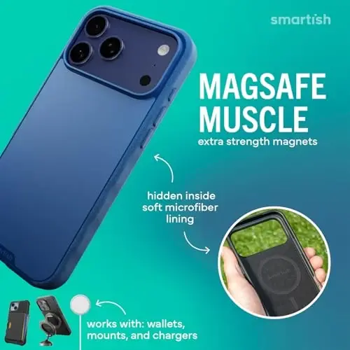 Smartish® iPhone 17 Pro Max MagSafe Case - Gripmunk Magnetic Slim Case [Lightweight + Protective] Thin Grip Cover with Microfiber Lining for Apple iPhone 17 Pro Max - Blues on The Green - 3