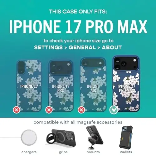 Smartish® iPhone 17 Pro Max MagSafe Case - Gripmunk Magnetic Slim Case [Lightweight + Protective] Thin Grip Cover with Microfiber Lining for Apple iPhone 17 Pro Max - Very Cherry Blossom - 5