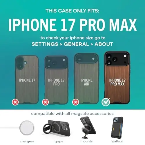 Smartish® iPhone 17 Pro Max MagSafe Case - Gripmunk Magnetic Slim Case [Lightweight + Protective] Thin Grip Cover with Microfiber Lining for Apple iPhone 17 Pro Max - Walnut Woods - 5