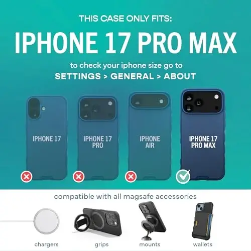 Smartish® iPhone 17 Pro Max MagSafe Case - Gripmunk Magnetic Slim Case [Yengil + Himoyalovchi] Apple iPhone 17 Pro Max uchun Mikrofiber astarlik yupqa tutqichli g‘ilof - Blues on The Green - 5