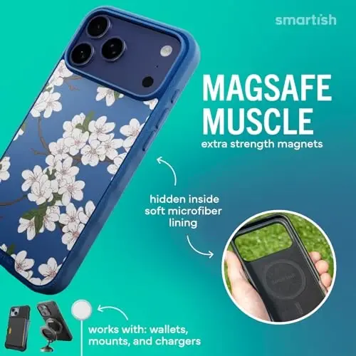 Smartish® iPhone 17 Pro Max MagSafe Case - Gripmunk Magnetic Slim Case [Yengil + Himoyalovchi] Apple iPhone 17 Pro Max uchun mikrofiber qoplamali ingichka tutqichli g‘ilof - Very Cherry Blossom - 3